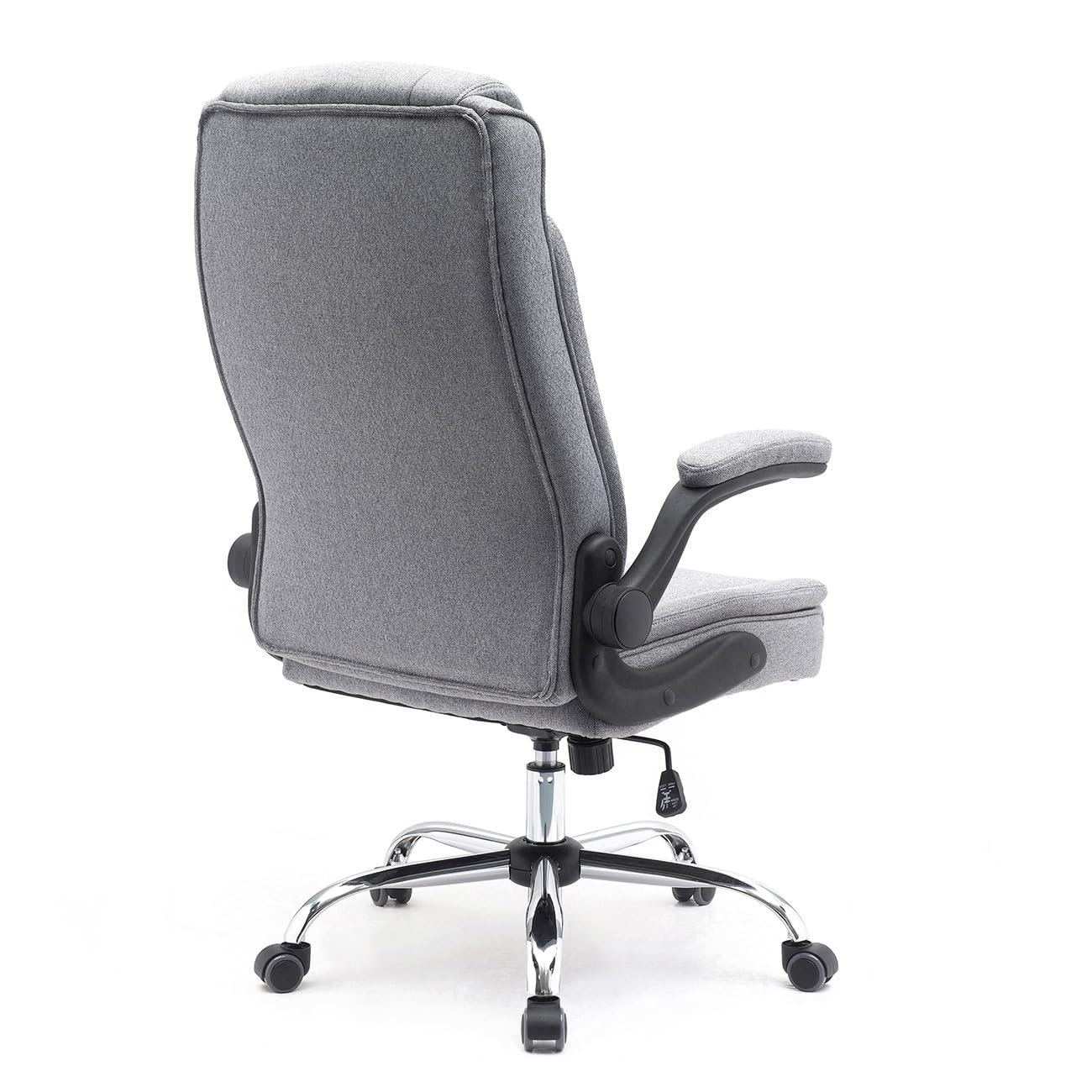 Stoff-Bürostuhl Comfortable, ergonomischer Drehstuhl bis 130 kg, mit klappbaren Armlehnen, Schreibtisch Stuhl mit Hohe Rückenlehne, grau