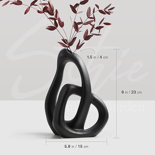 Miniatura 5 de Jarrones de cerámica modernos para ramo de hierba de las pampas, jarrón negro decorativo bohemio funky para centros de mesa, estante de sala de