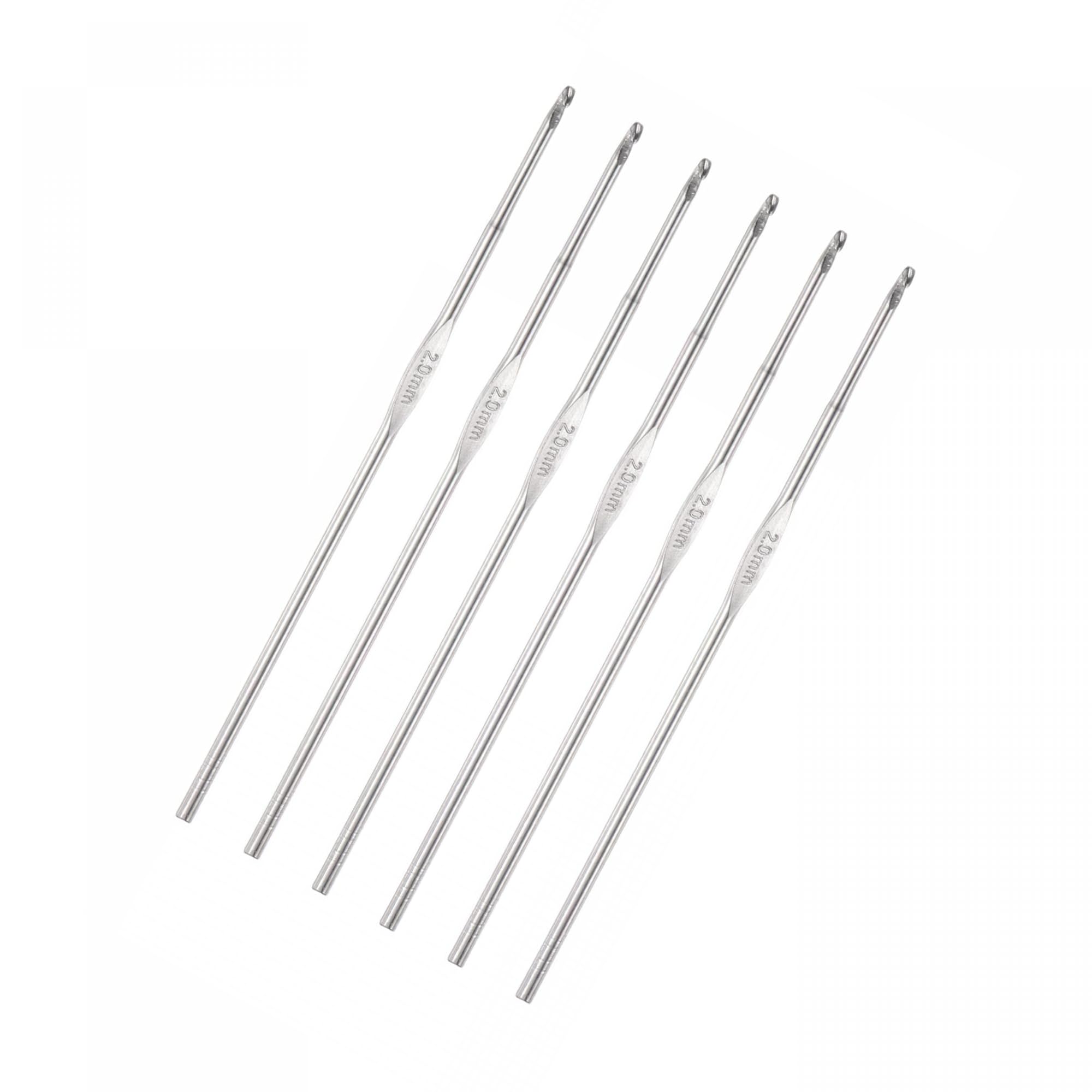 Unifizz 2mm Stainless Steel Hooks Knitting Needles for DIY Craft Yarn 6Pcs