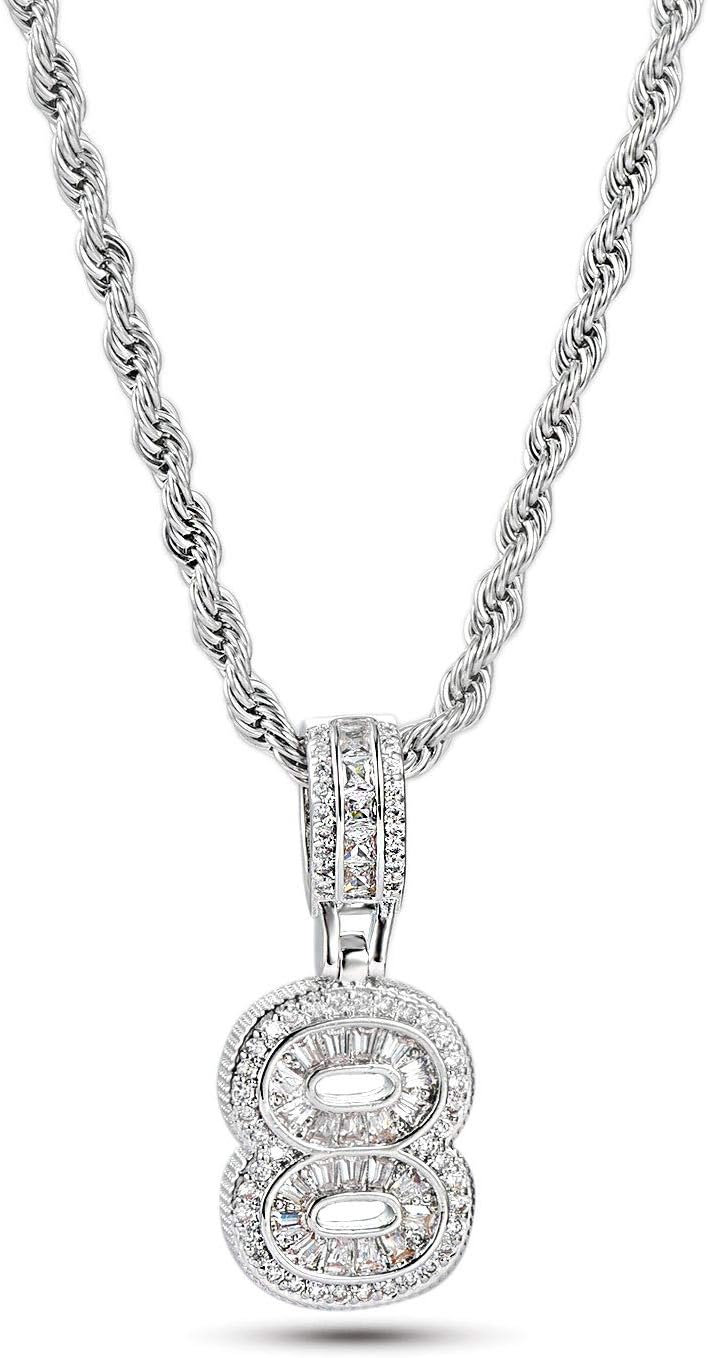 Lucky Number Pendant Necklaces 0, 1, 2, 3, 4, 5, 6, 7, 8, 9 Birthday Jewellery Gift for Women Family Mum Daughter Silver Tone Crystal Clear Cubic Zirconia