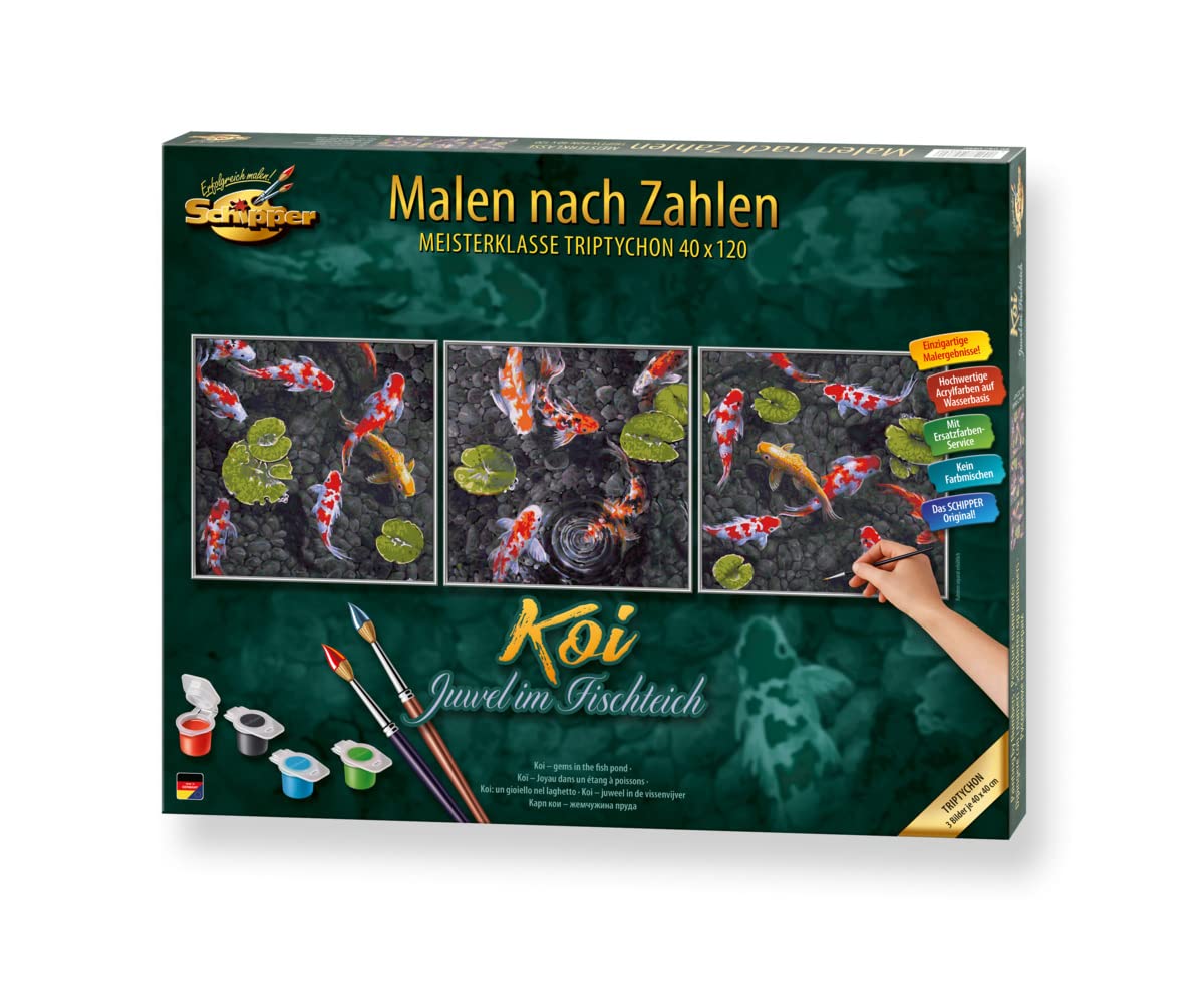 Schipper 609470860 Malen nach Zahlen - Koi Juwel im Fischteich - Bilder malen für Erwachsene, inklusive Pinsel und Acrylfarben, 40 x 120 cm