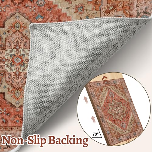 Image of Tangsoo Boho 3x5 Rug, Washable Non Slip Accent Rugs for Entryway Terracotta