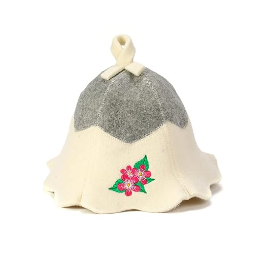 Sauna Hat 'Sauna Flower' White - 100% Organic Wool Felt Hats for Russian Banya - Protect Your Head from Heat - Sauna eBook Guide Included - with Embroidery
