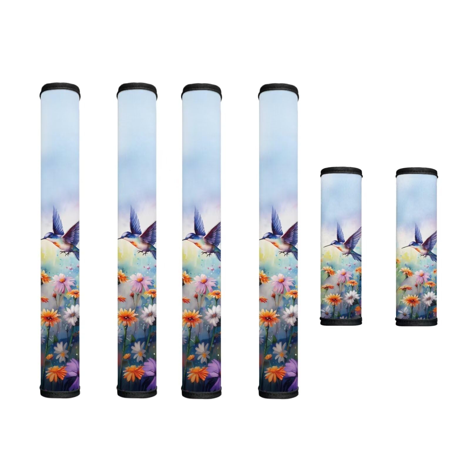 Refrigerator Door Handle Covers Pack of 6 Anti-Stain Kitchen Electrical Appliances Handle Protector Fridge Microwave Oven Decor and Accessories, Hummingbird Daisy Flower Blue