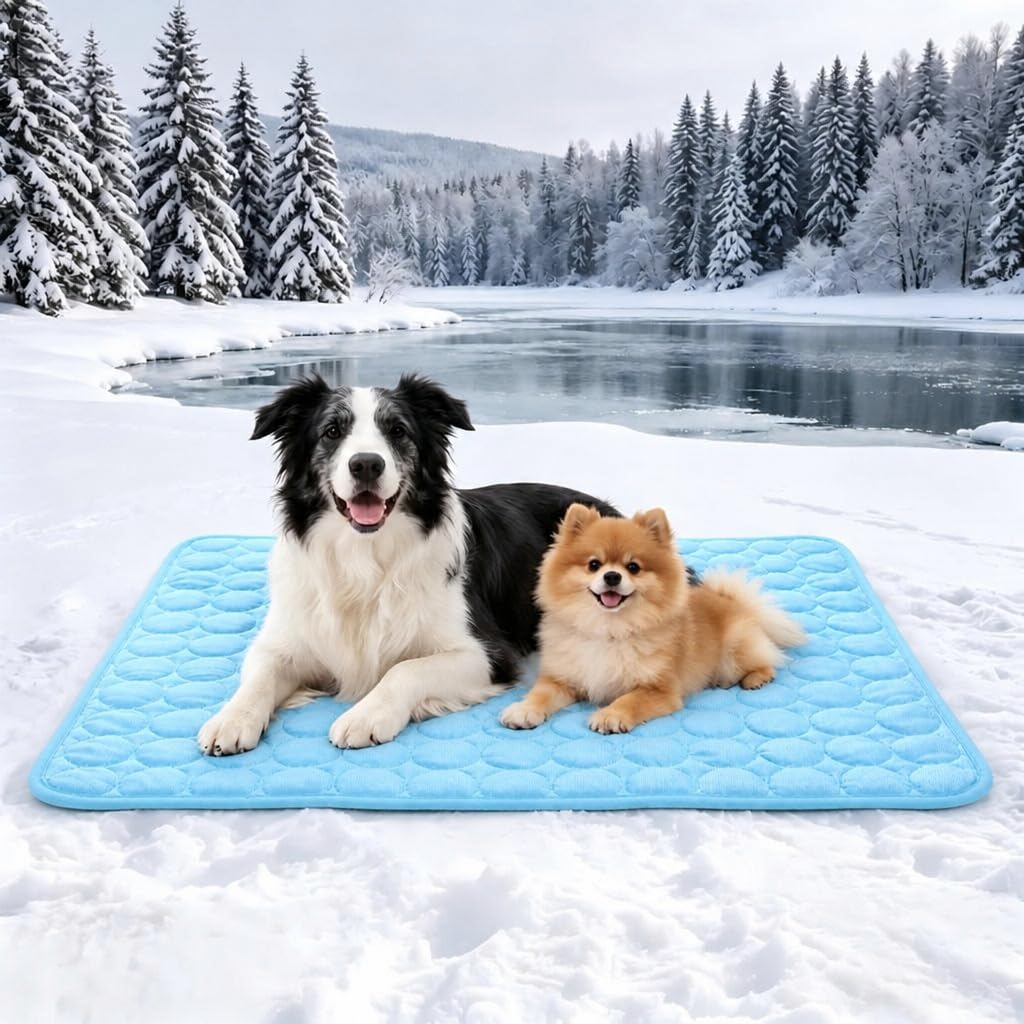 Haustiermatte für Hunde und Katzen, selbstkühlende Kühlmatte aus atmungsaktiver Eisseide, weiche langlebige tragbare waschbare Kühlbett Kühldecke für Sommer drinnen & draußen