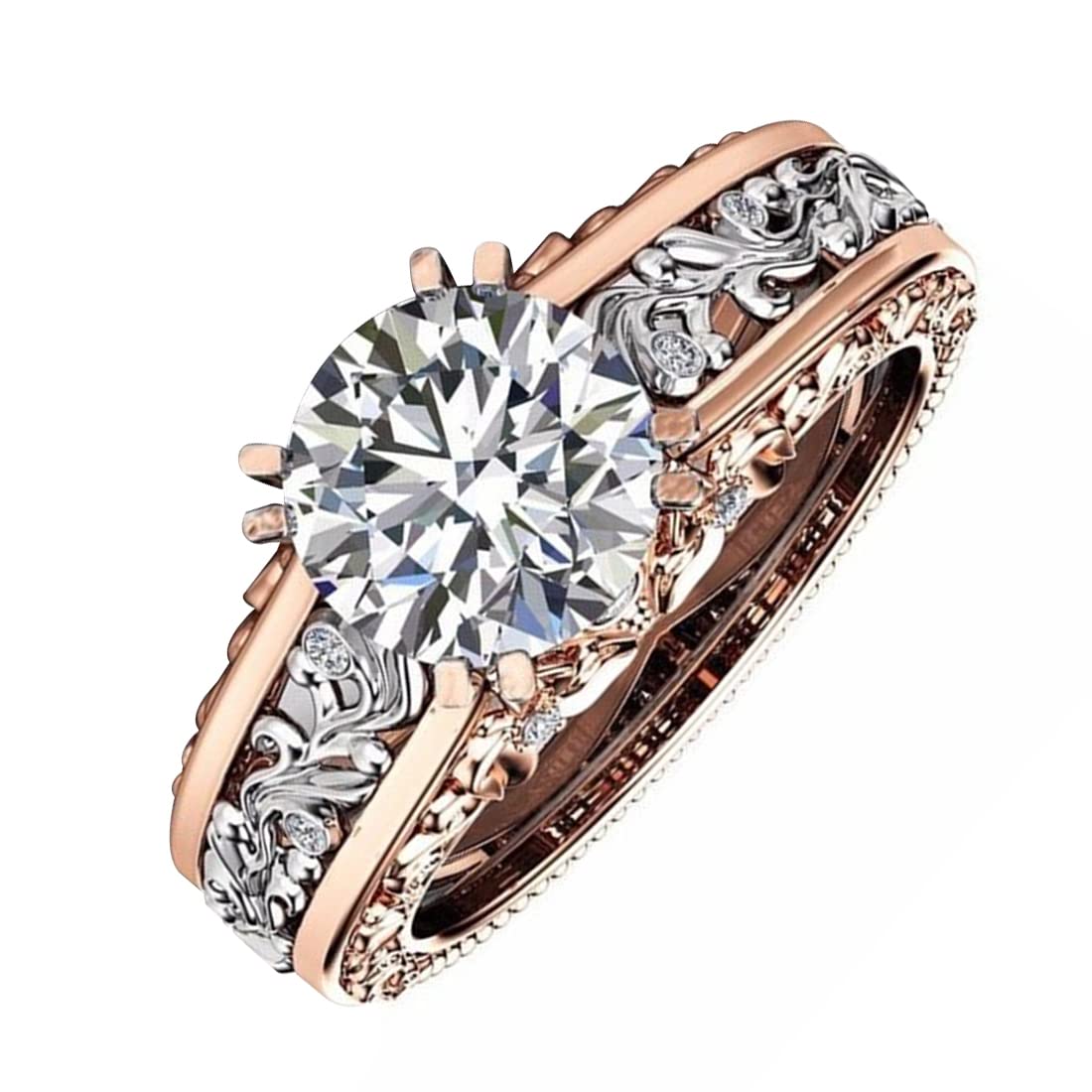 Peora Rose Gold Plated Nature Inspired Diamond Cut CZ Solitaire Ring for Women Girls, Ring Width - 0.9 cm (B07PT6R6DK) Amazon Price History, Amazon Price Tracker