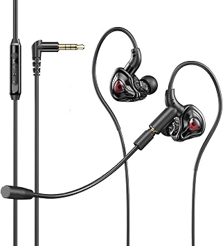 Gaming Earbuds with Mic, in-Ear Gaming 3.5mm Headphones Wired with Microphone Dual Audio Noise Cancelling in Ear Eear Buds Compatible for PC/PS5/PS4/Xbox/Nintendo/Switch/Mobile