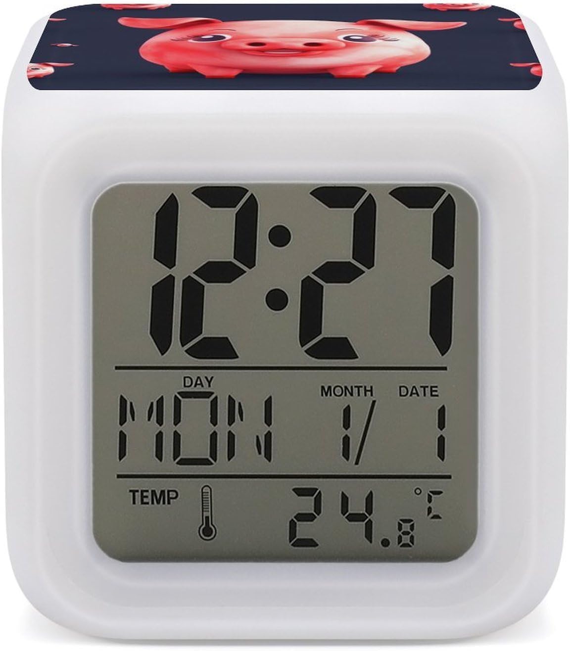 Red Cute Piggy Alarm Clock 7 Color Changing Nightlight