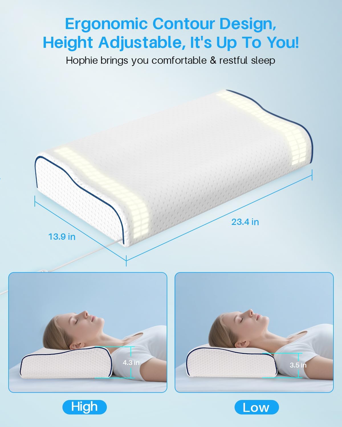 Hopihe Sunrise Alarm Clock Pillow with Natural Wake Up Light, Smart Cervical Neck Pillow for Sleeping, APP Control Sound Bluetooth Pillow for White Noise, Meditation, Sunrise Simulation