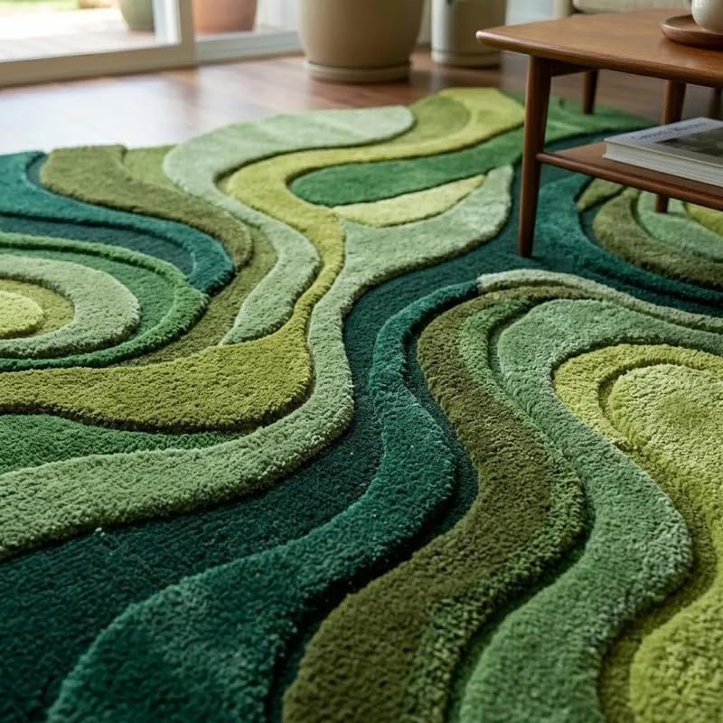 Hand Tufted Wool Area Rug 8x11 Ft (96x132 Inch) Modern Abstract Green Multi Carpet for Living Room Bedroom Soft Thick Handmade Luxury Designer Rug