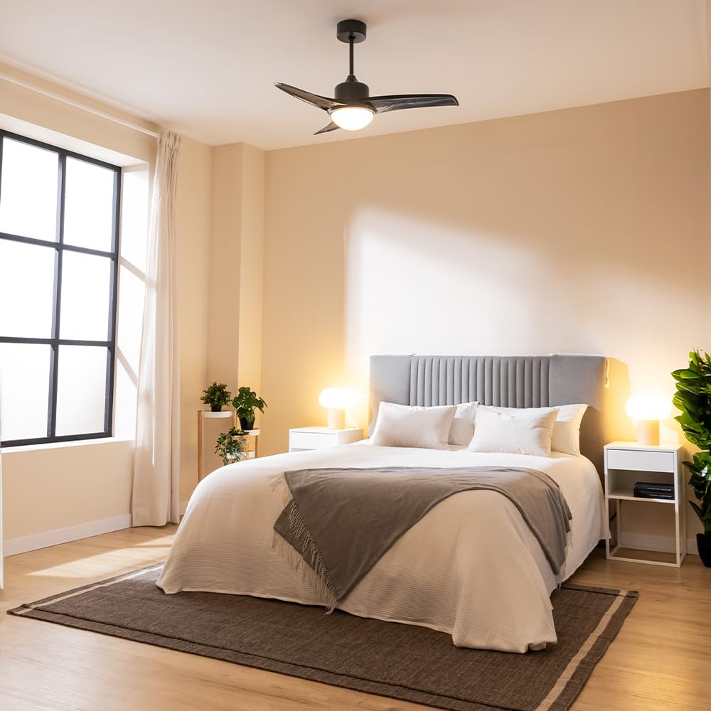 Cecotec Ventilatore da Soffitto con Luce EnergySilence Aero 470. 55 W, Diametro 106 cm, Luce LED, 3 Pale, 3 Velocità, Timer, Funzione Invernale, Telecomando, Design Nero