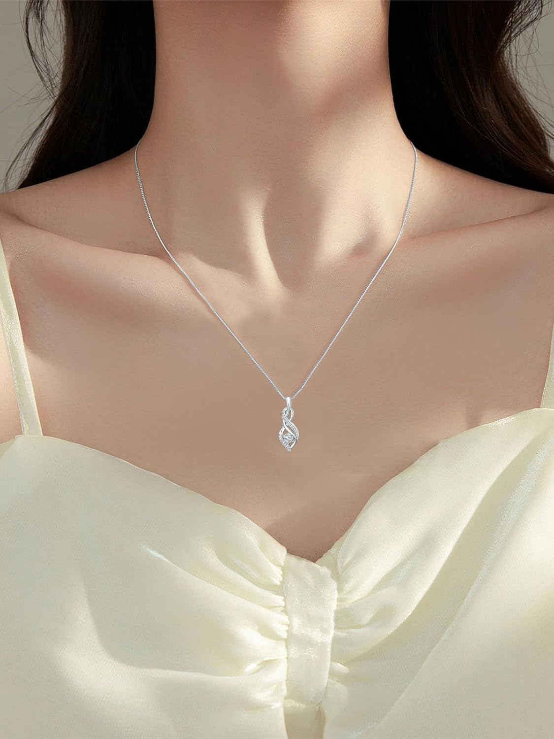 ZBA Natural Diamond Infinity Pendant Necklace for Women, 18K Gold Plated Sterling Silver Fine Jewelry Gifts for Her Mom, 18+2 Inches(Color F-G/Clarity I1-I2) - Image 2