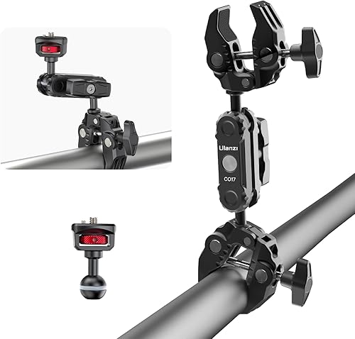 Miniatura 1 de ULANZI Abrazadera doble para cámara con adaptador de 14 pulgadas, alicates de cangrejo CO17, soporte de montaje para monitor de brazo mágico,