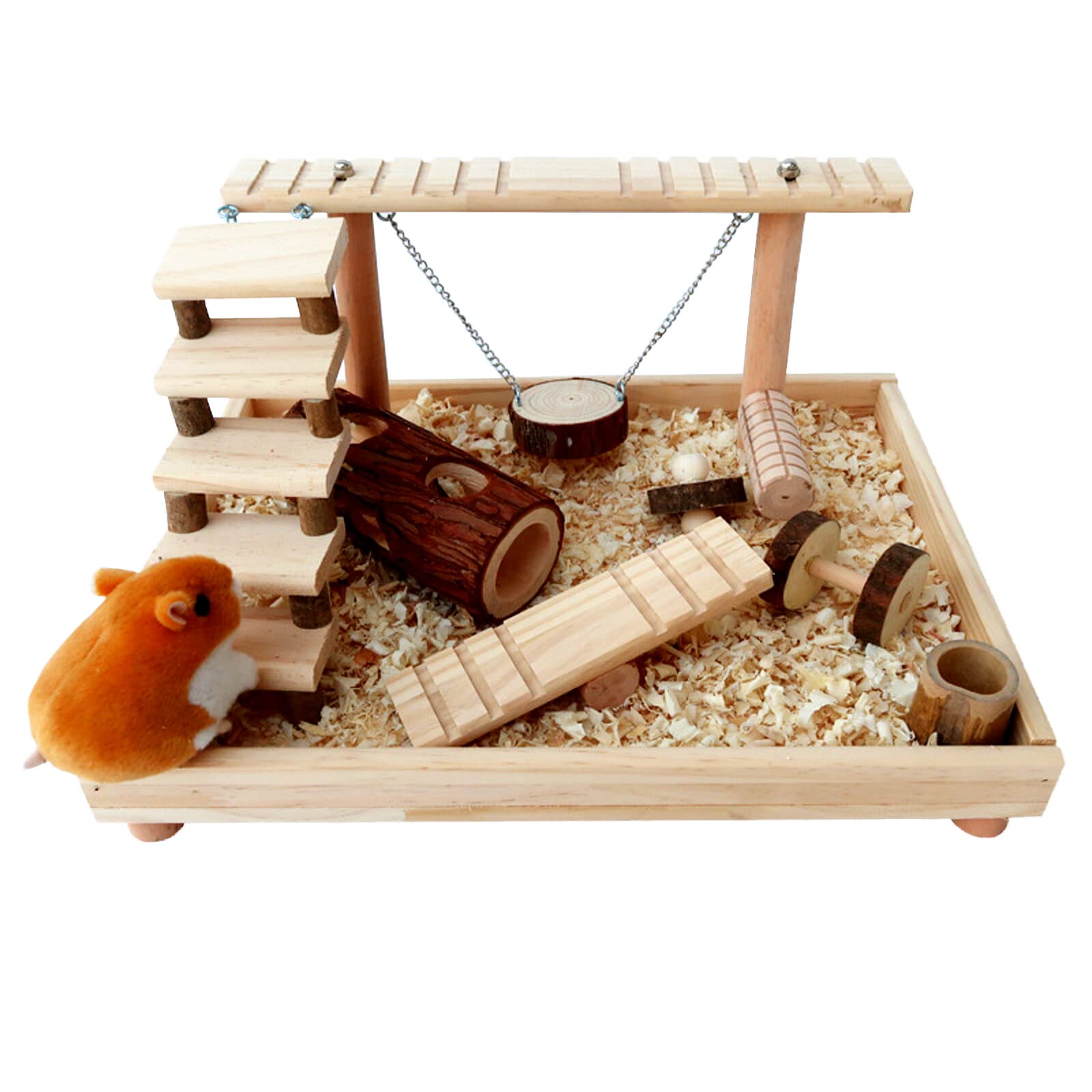 Holzsammlung Plataforma de Juego de Hámster de Madera con Escalera de Escalada, Mascotas Pequeñas Juguetes de Masticar, Accesorios para Jaulas de Hámster para Hámsteres Enanos Jerbos Degus Cobaya