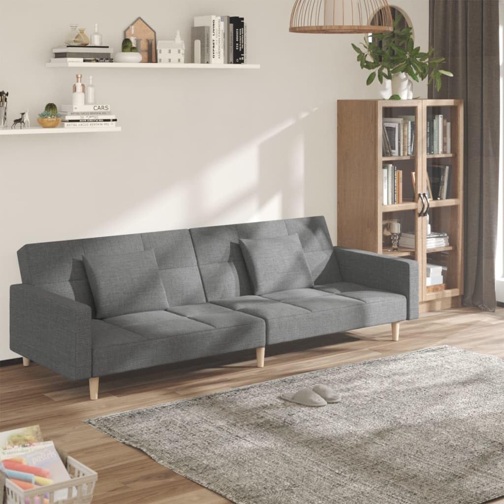 Hommdiy Schlafsofa 2-Sitzer mit 2 Kissen,mit schlaffunktion Hellgrau Stoff