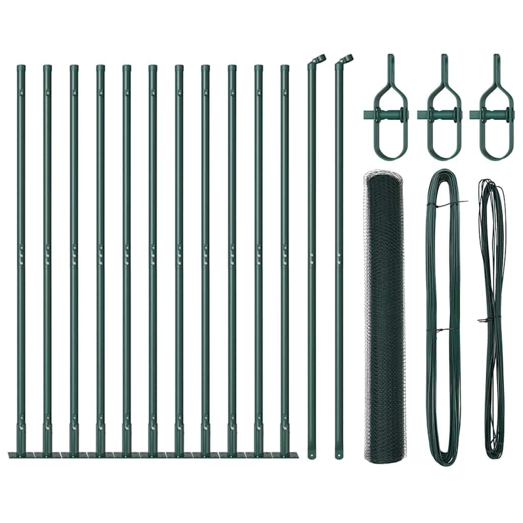 Steel PVC Fence Post Green 2.5m x 0.8m 13mm Mesh Garden Security Fence Panel 11 Concrete Posts Included Outdoor Yard Enclosure