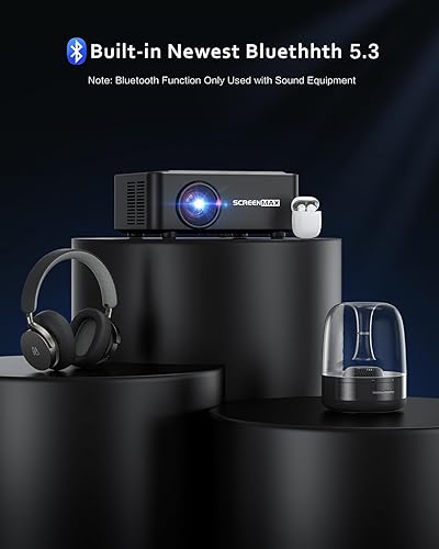 Miniatura 2 de SCREENMAX Proyector con WIFI y Bluetooth, proyector nativo 1080P, proyector de película portátil 2024 450 ANSI para uso en exteriores, función de