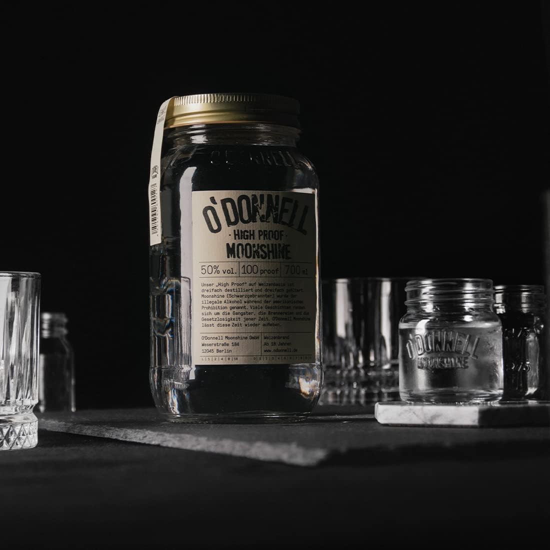 O’Donnell Vodka High Proof – 700ml Moonshine BIO-Vodka mit 50% vol. & dreifacher Destillation – Starker, glasklarer Charakter für echte Moonshiner – Made in Berlin