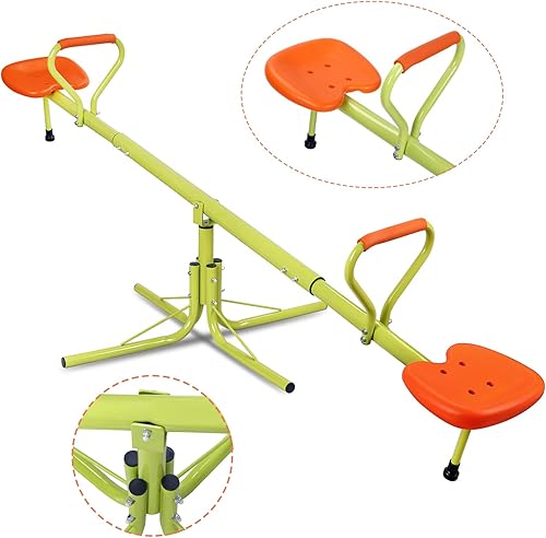 Vista 8 de SUPER DEAL Teeter Totter - Balancín para niños, equipo de juegos al aire libre, rotación de 360 grados, tubos extensibles de acero para niños