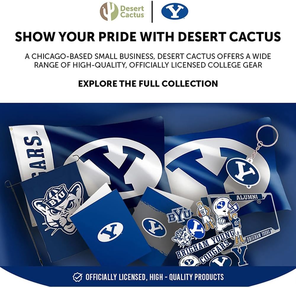 Desert Cactus Brigham Young University Neck Tie BYU Cougars 100% Polyester Necktie with Logo, Officially Licensed (Tie C)