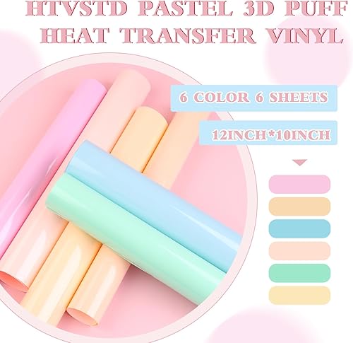 Miniatura 2 de Vinilo de transferencia de calor de 12 x 10 pulgadas, 6 hojas pastel 3D Puff HTV para planchar en vinilo color caramelo HTV verde soplo de