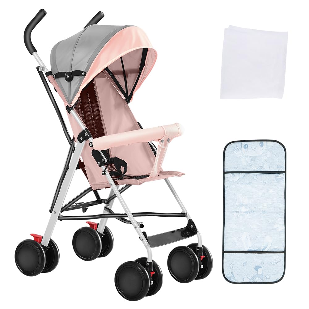 OHMG Passeggino con navicella, 2 in 1, ultra compatto, passeggino compatto con tracolla, sistema di cinture a 5 punti, 22 kg, funzionamento con una sola mano, schienale regolabile, cofano, cestino