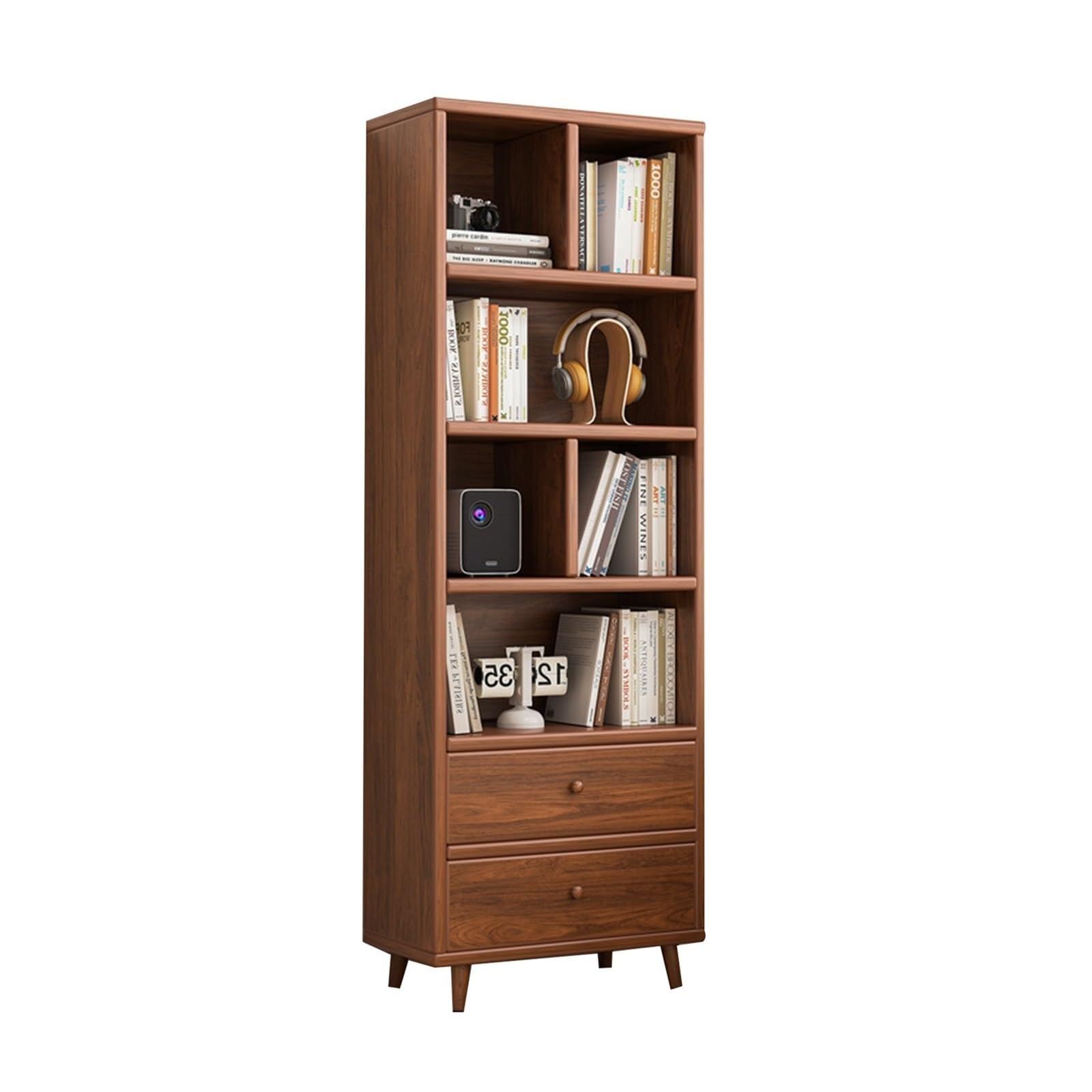 Librería de madera de 4 niveles con acabados modernos y cajonera reforzada