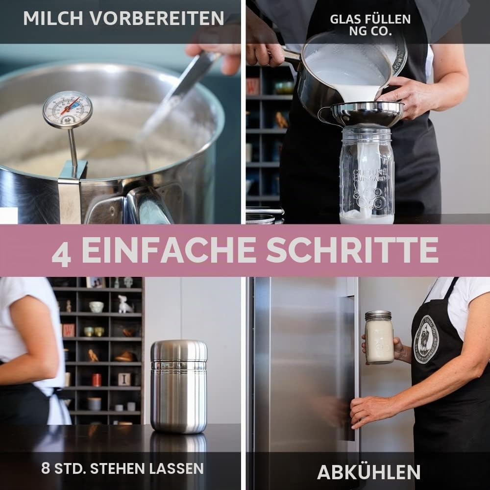 Joghurtbereiter aus Edelstahl mit 1 Quart Glas und komplettem Rezeptbuch für 12+ einfache hausgemachte milchfreie und Milchjoghurts