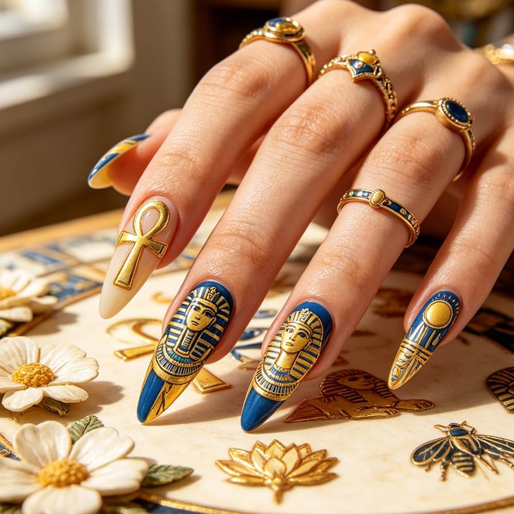 PH PandaHall 3pcs Nail Stamping Plates, Ancient Egyptian Revival Style Nail Art Stencils Egyptian Hieroglyphs Nails Art Templates Stainless Steel Image Plates for DIY Print Manicures Salon Design