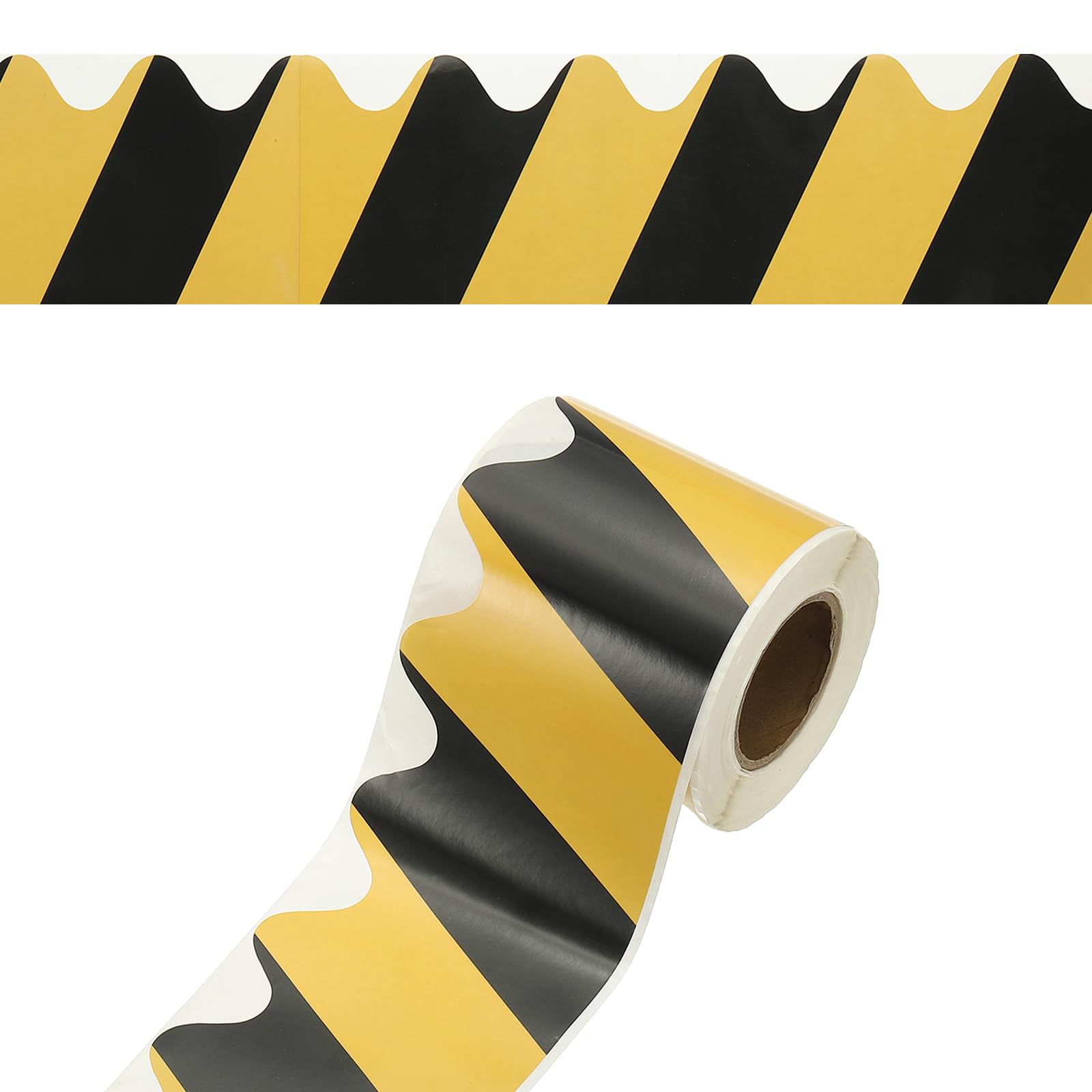 YOKIVE 1 Roll Scalloped Border Trim, 65.6Ft Wavy Line Bulletin Board Border for Bulletin Board Classroom Chalkboard Home Wall Office Decoration, Black Yellow