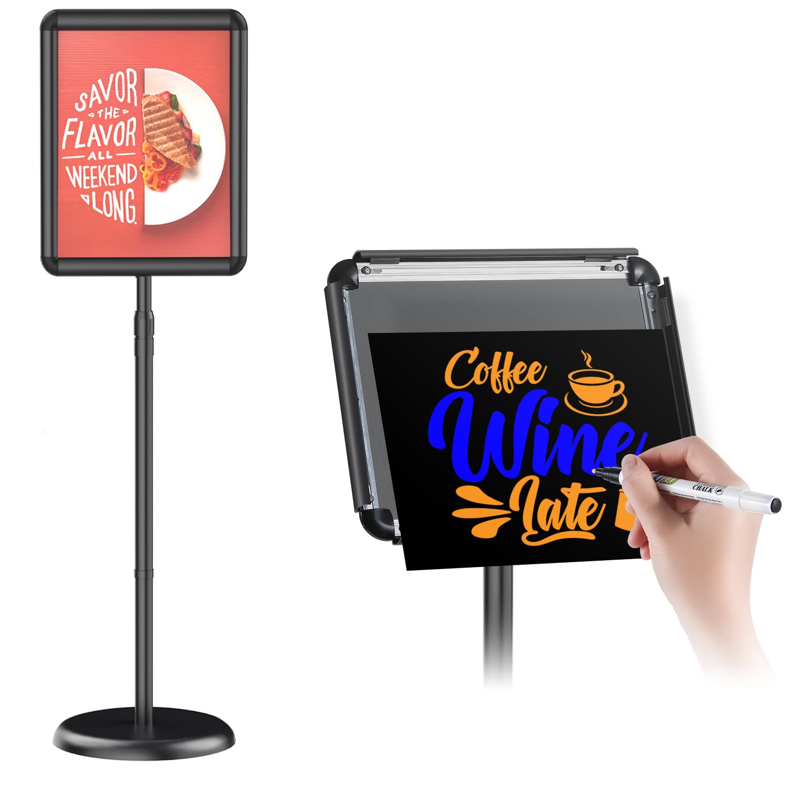 Newzueby Pedestal Floor Stand Sign Holder for 11*17 inches Poster or chalk board, Snap open frame,360° Rotation,Outdoor Indoor Standing Display Sign