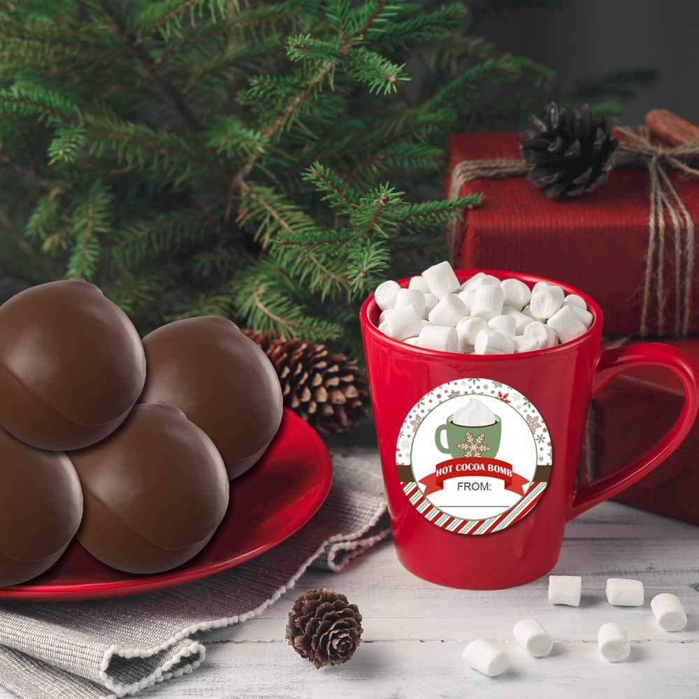 AmandaCreation Festliche Schneeflocken-Aufkleber mit Heißkakao-Bomb-Motiven, insgesamt 40 Stück 5,1 cm Party-Kreis-Aufkleber (20 Sets mit je 2 Stück)