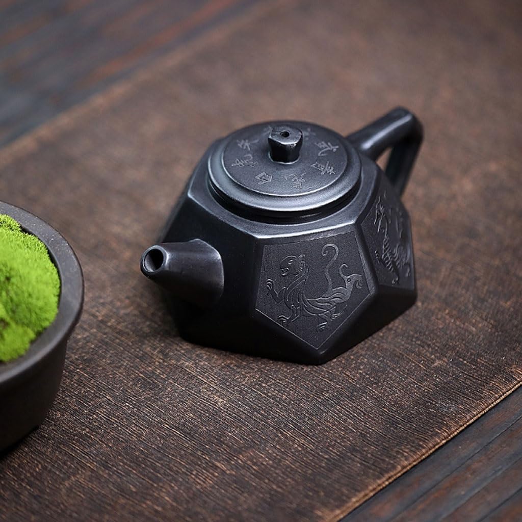 Tetera de Kung Fu Para Hacer té Tetera De Cocina Con Tapa Y Filtro, Original Barro Negro Mineral, Hecha A Mano, Bestia Mítica, Diamante Juego de Té de Cerámica