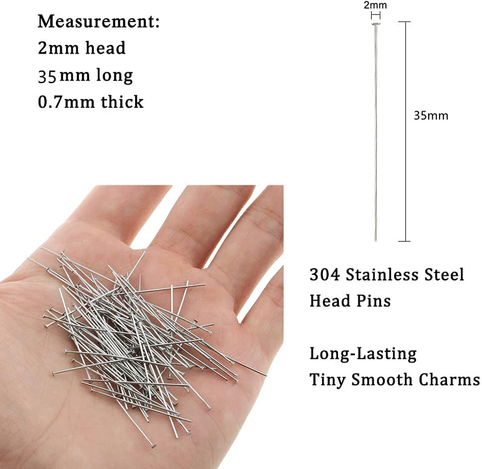 300Pcs Stainless Iron Flat Head Wire Headpins Needle for Beading DIY Craft Art Earring Pendant Necklace Jewelry Finding Making Bracelet Decoration Accessories (Silver,35MM) - Image 3