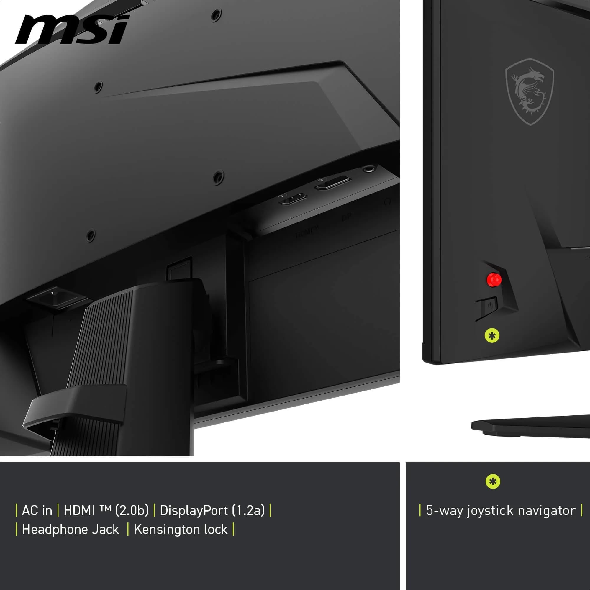 MSI MAG 242F Gaming Display 24'' FHD - Szybki panel IPS 1920 x 1080, 200 Hz / 0,5 ms, HDR Ready, AMD FreeSync Premium, HDMI 2.0b, DP 1.2a, konstrukcja bez obramowania, odchylana, kompatybilny z VESA