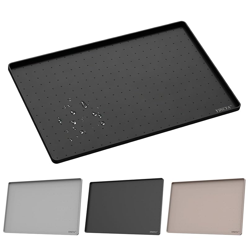 Tapete de silicone para comedouro de gatos e cães com borda elevada YINEYA, Preto, 60,96 x 40,64 cm