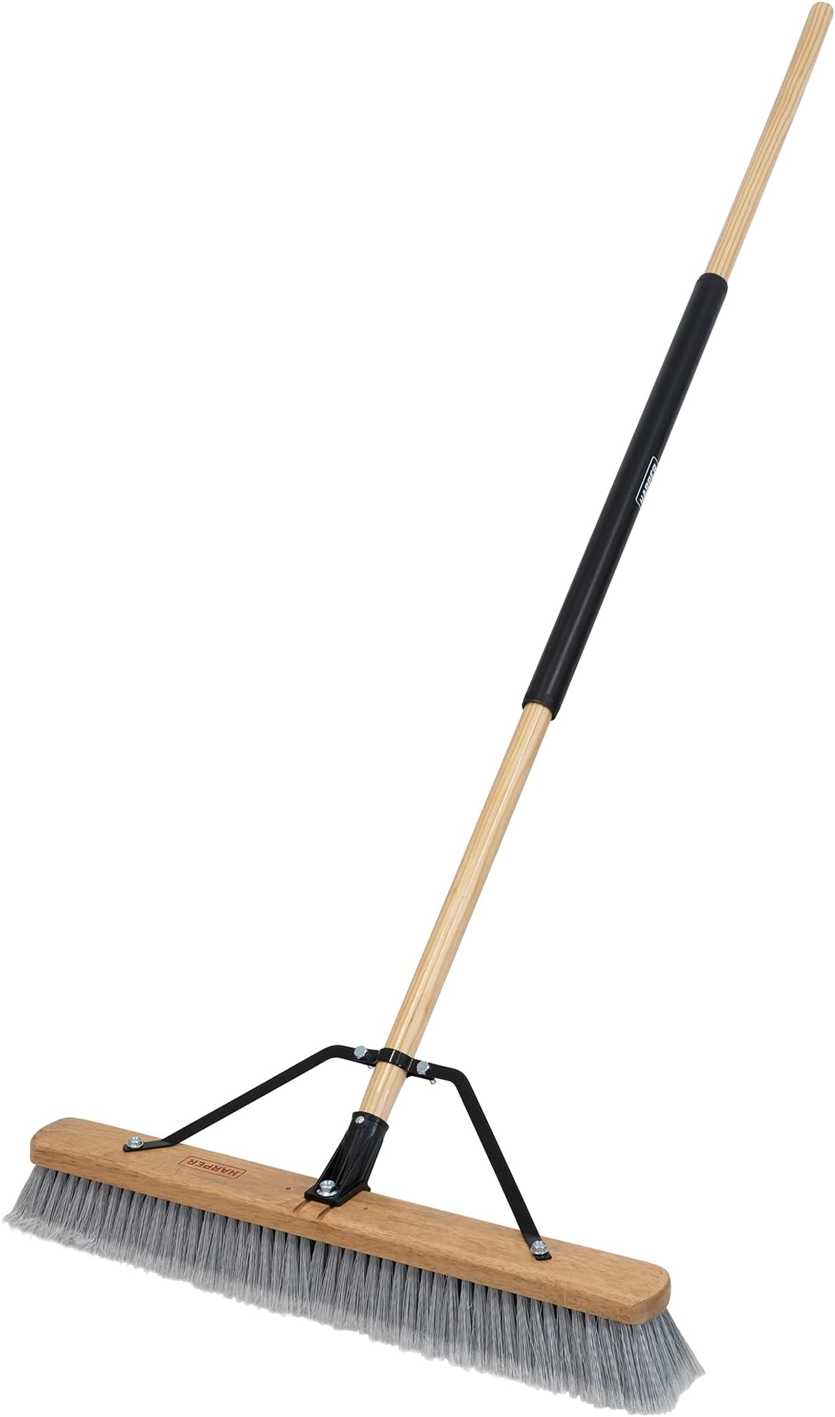 24 Inch Indoor Smooth-Surface Push Broom with Flagged Bristles for Sand, Saw Dust, Wood Shavings and Pet Hair in Garages, Warehouses, and Workshops