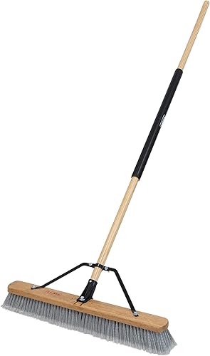 Harper Escoba de empuje de superficie lisa para interiores de 24 pulgadas con cerdas marcadas para arena, polvo de sierra, virutas de madera y pelo