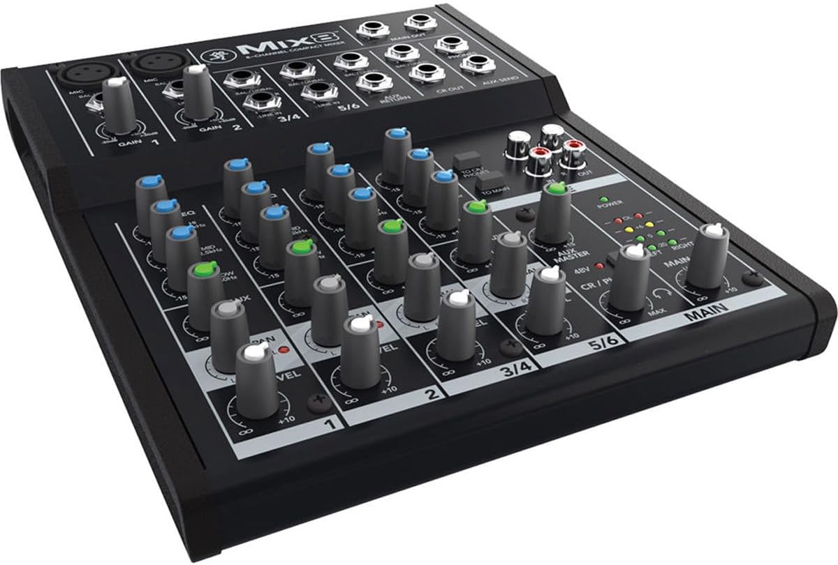 Mackie Mix8 8-Channel Compact Mixer, Bundle with TAPH100 Headphones and 2x H&A 25' XLR M To F Cable