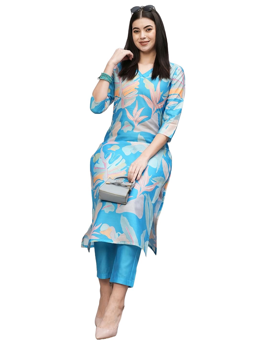 ANNI DESIGNERWomen's Chanderi Straight Printed 2Pc Kurta Set