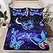 Blue Butterfly Girls Fitted Sheet Full Size Blue Purple Starry Sky Galaxy Print Bedding Set for Kids Girls Teens Romantic Bedroom Decor Bed Set,Flying Butterflies Rustic Garden Theme Bed Sheets