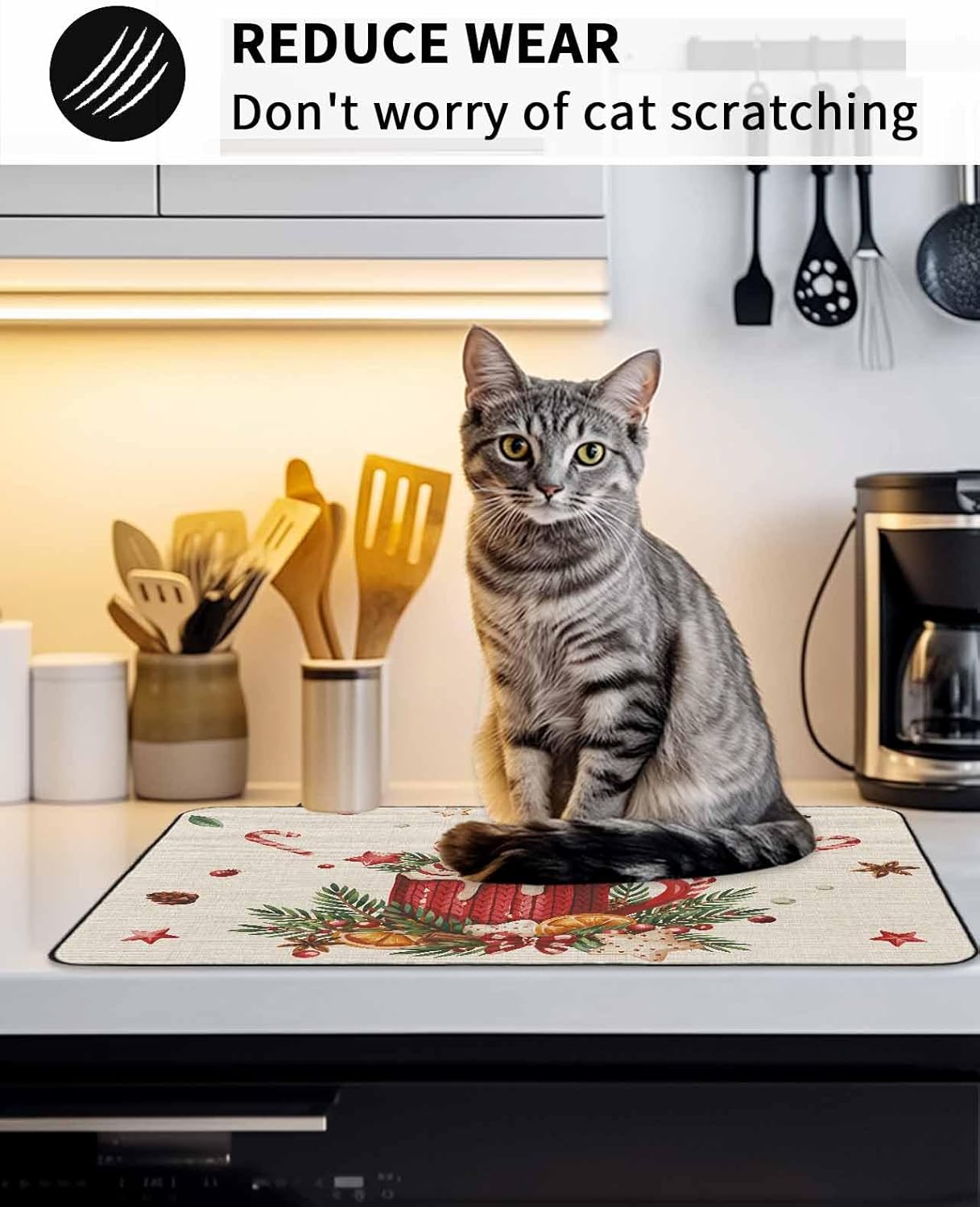 Christmas Stove Top Cover Gingerbread Candy Cane Stove Cover for Electric Stove Top Xmas Ball Ice Cream Glass Cooktop Covers Anti-Slip Mat Heat Resistant Countertop Protector Kitchen Holiday Decor