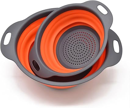 Collapsible Colander, Set of 2 PCS Collapsible Strainer, Space-Saving Kitchen, Food-Grade Silicone Folding Strainer Colander with HandleOrange