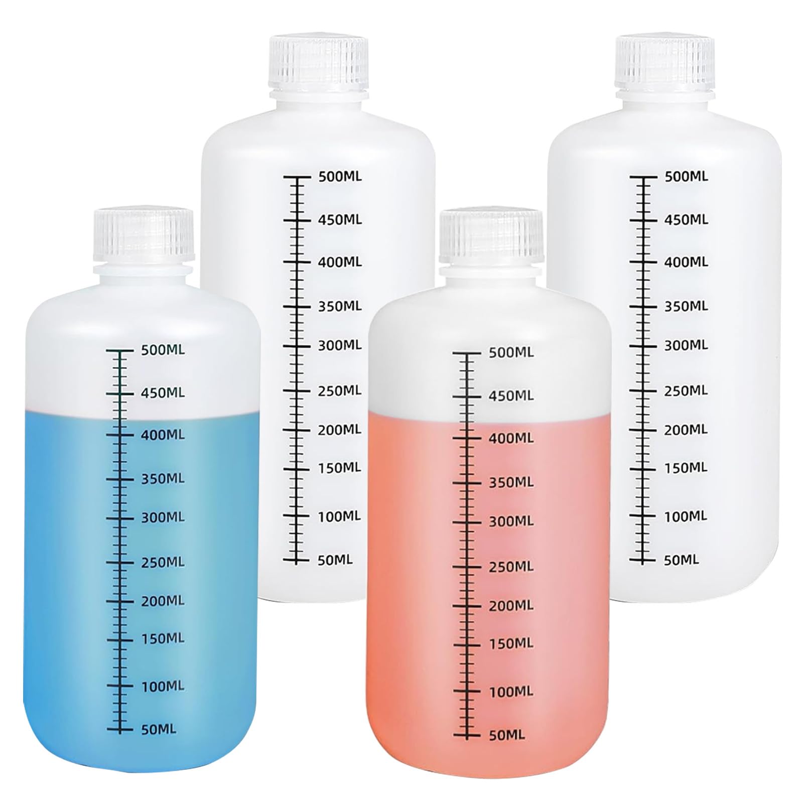 HDPE-Reagenzflaschen -500 ML Laborqualität Flüssigkeits-Aufbewahrungsflaschen, 4 Stück schmalhalsige Kunststoffflaschen mit dichtschließendem Deckel, chemikalienbeständig