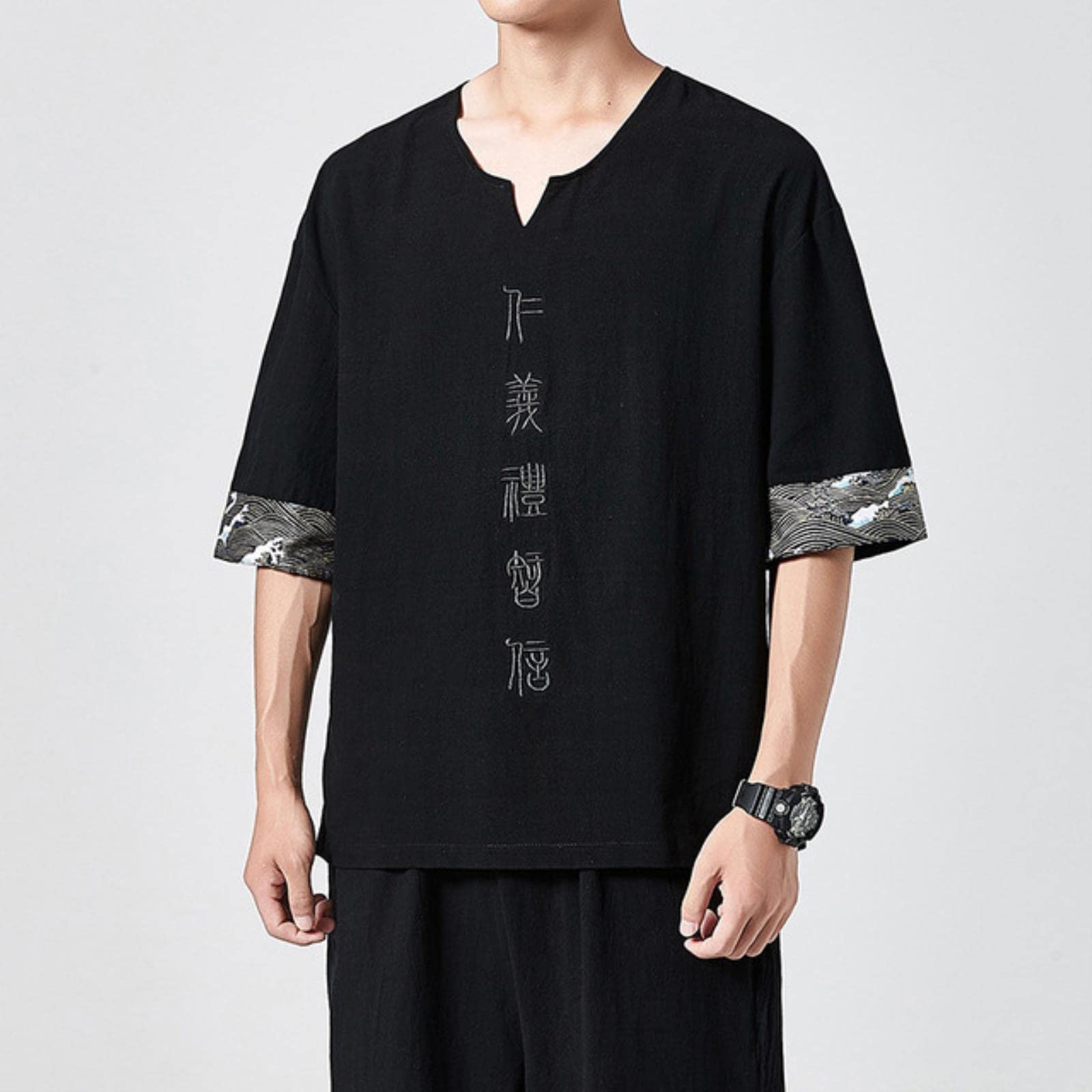 SARGE SARGE Kimonos japoneses, Camiseta de Manga Corta Bordada Harajuku Yukata, Japón, Verano, Camisas de Lino para Hombre, Pantalones, Nuevo Disfraz asiático