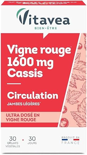 Vitavea - Complément Alimentaire Circulation - Vigne Rouge, Cassis - Jambes Légères et Circulation Veineuse - 30 gélule - Cure de 1 mois - Fabriqué en France Cover