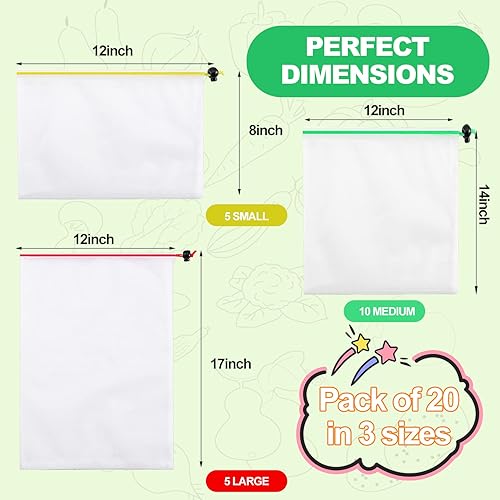 Miniatura 3 de Paquete de 20 bolsas reutilizables para productos, bolsas de malla lavables, bolsas transparentes de verduras y frutas, bolsas de malla de