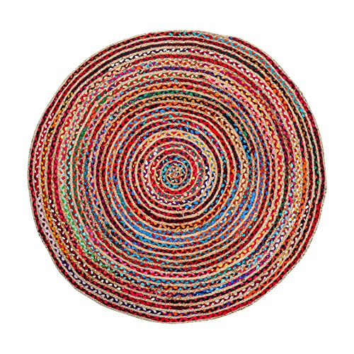Tapete redondo 3' tejido a mano en yute multicolor miniatura 1