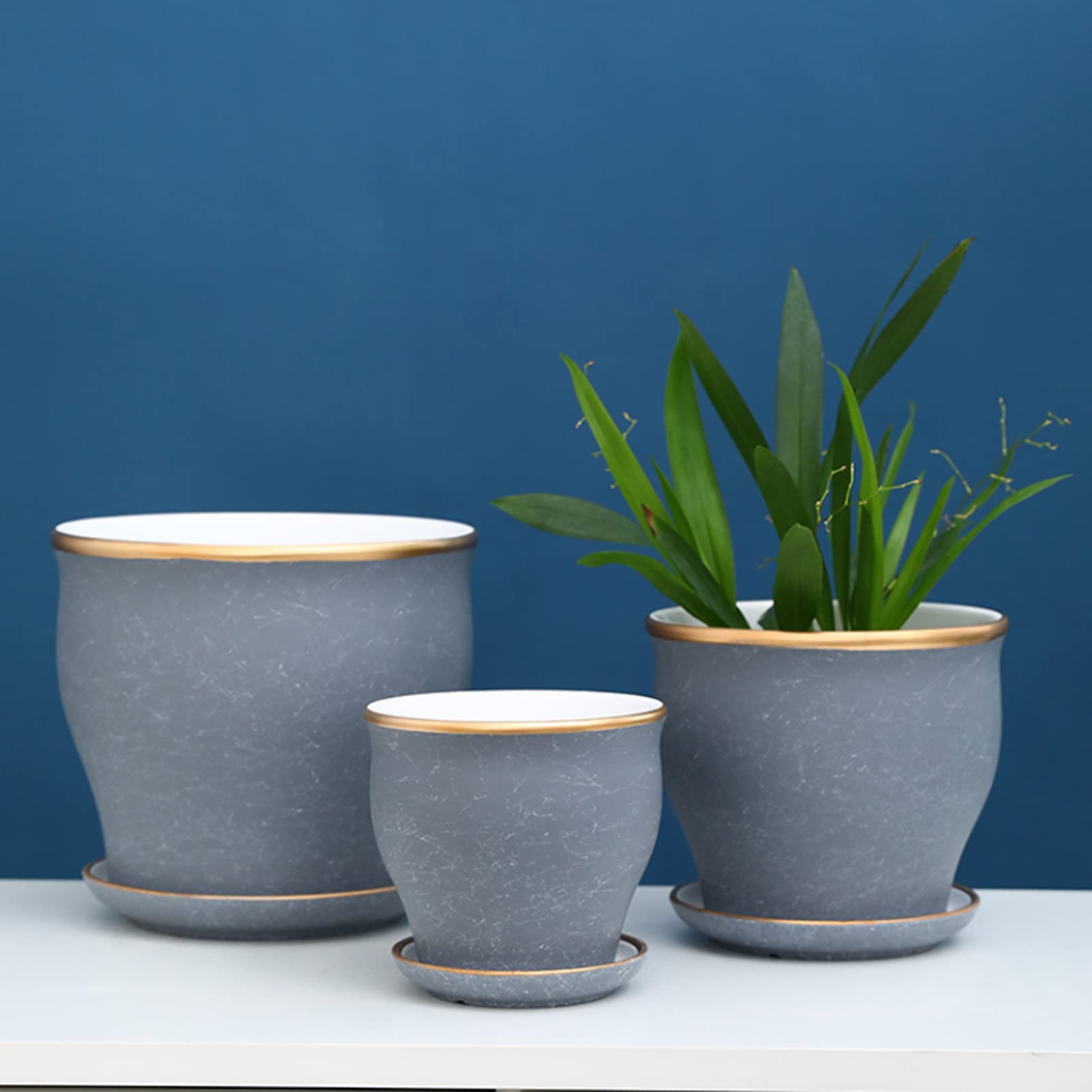 Vasi da Giardino Vasi per fioriere in Ceramica da 5/6/8 Pollici con Fori di drenaggio e piattini, vasi da Fiori per fioriere da Giardino per Interni ed Esterni