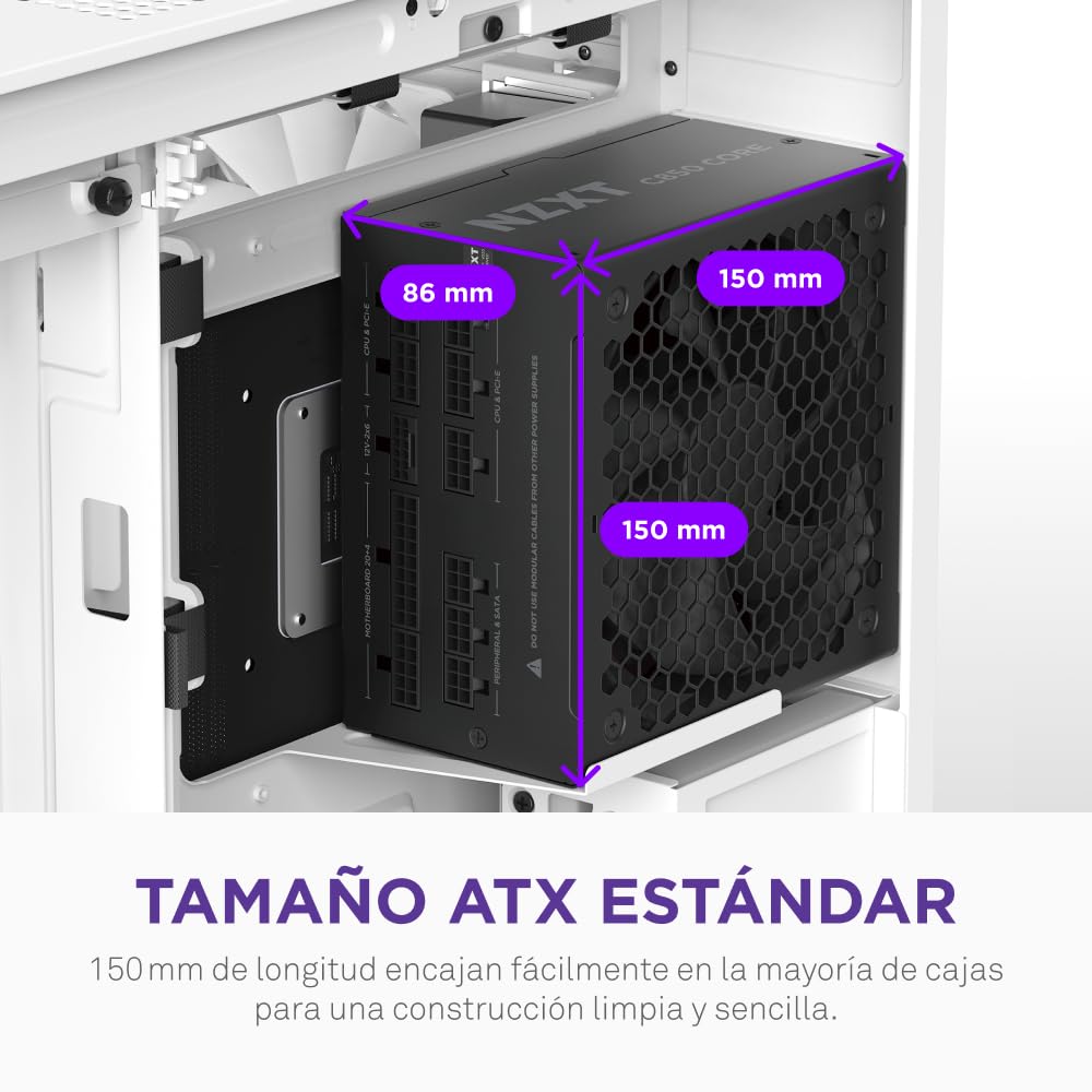 NZXT C850 Gold Core – Fuente ATX 3.1 850W – 80 Plus Gold – Cybenetics Platinum – Totalmente Modular – PCIe 5.1 600W 12V-2x6 – Ventilador 0 RPM – Condensadores 105 °C – Negro